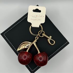 Luxe Large Red Sparkle Cherries Keychain
